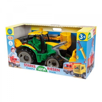 Lena - Óriás traktor homlokrakodóval és markolókanállal sárga/zöld 65cm